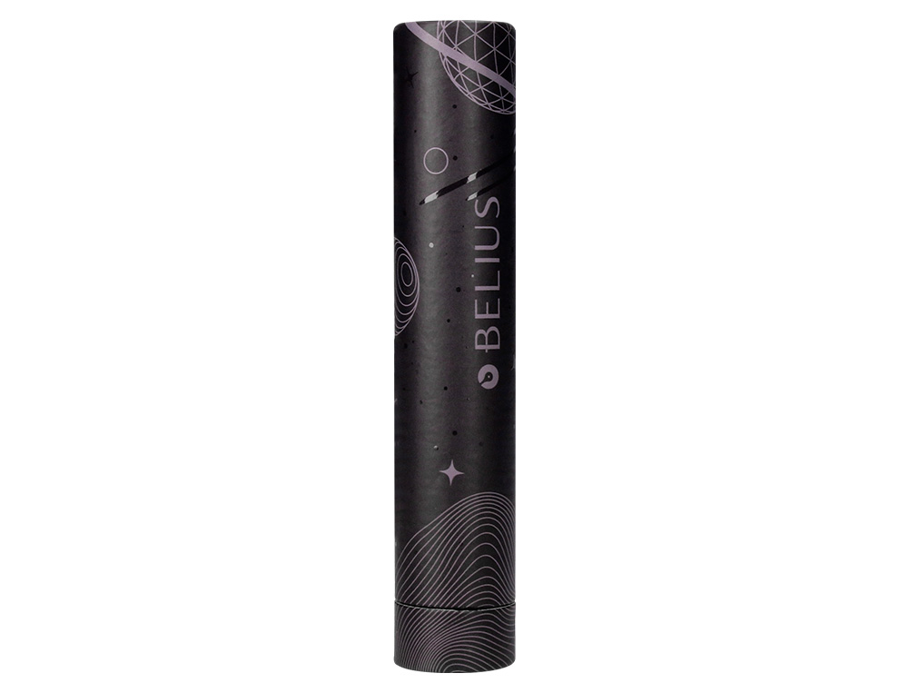 ESFEROGRAFICA BELIUS ROCKET B ALUMINIO DESENHO MINIMALISTA PRETO CAIXA CILINDRICA TINTA AZUL