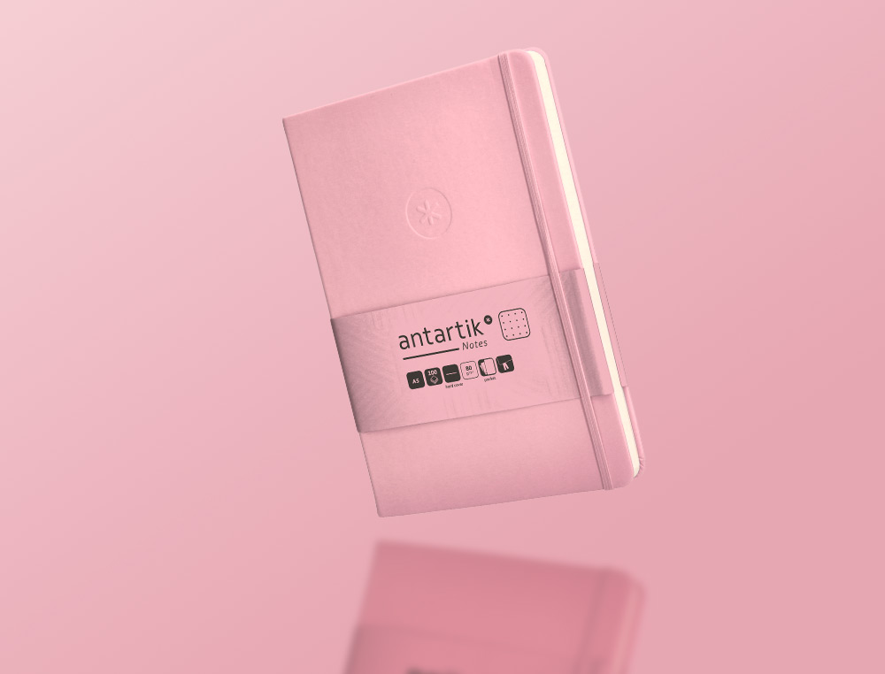 CADERNO COM ELASTICO ANTARTIK NOTES CAPA DURA A5 PONTILHADO ROSA PASTEL 100 FOLHAS 80 GR FSC
