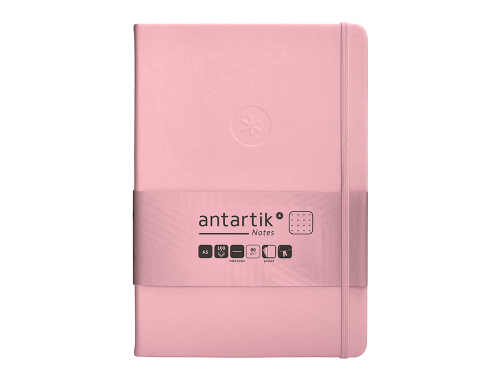 CADERNO COM ELASTICO ANTARTIK NOTES CAPA DURA A5 PONTILHADO ROSA PASTEL 100 FOLHAS 80 GR FSC
