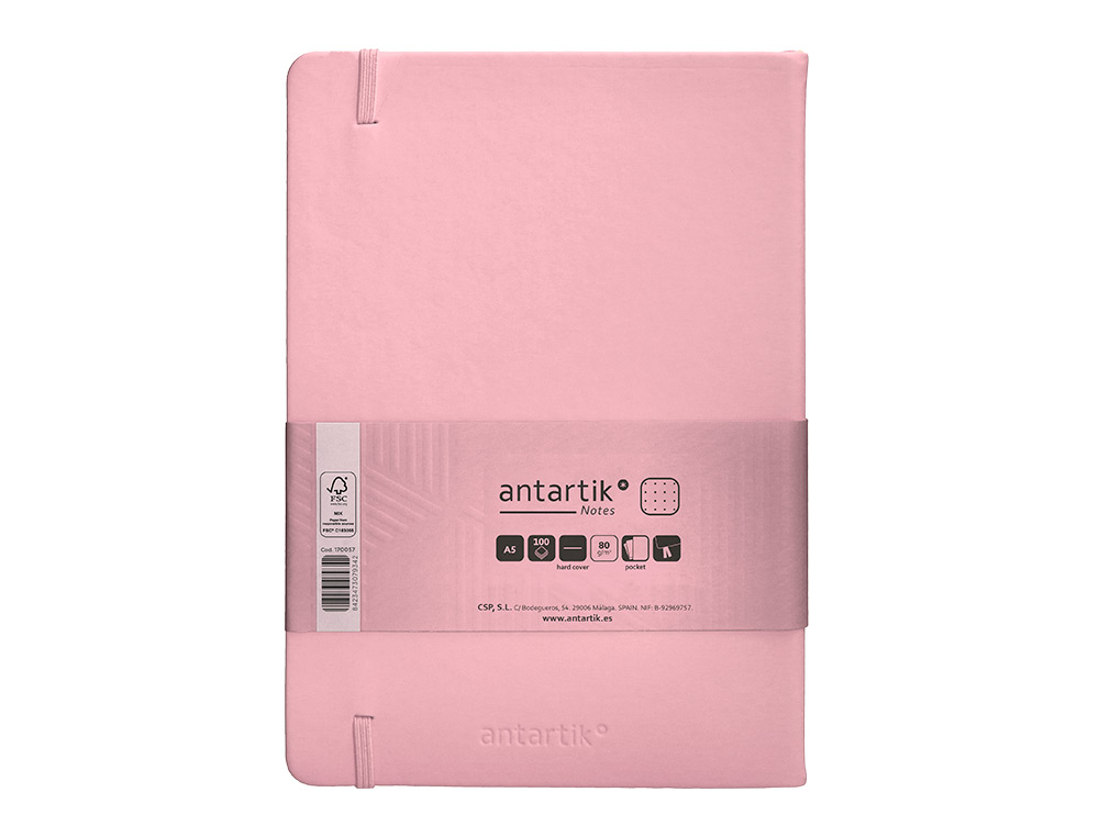 CADERNO COM ELASTICO ANTARTIK NOTES CAPA DURA A5 PONTILHADO ROSA PASTEL 100 FOLHAS 80 GR FSC
