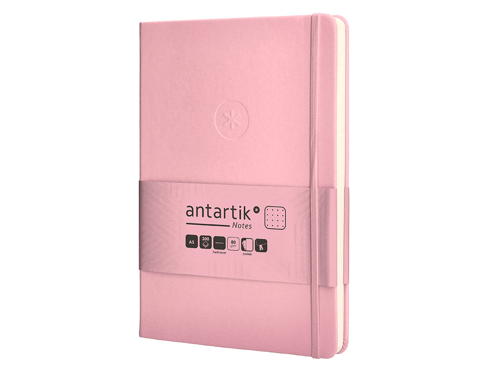CADERNO COM ELASTICO ANTARTIK NOTES CAPA DURA A5 PONTILHADO ROSA PASTEL 100 FOLHAS 80 GR FSC