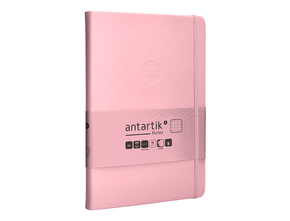 CADERNO COM ELASTICO ANTARTIK NOTES CAPA DURA A5 PONTILHADO ROSA PASTEL 100 FOLHAS 80 GR FSC