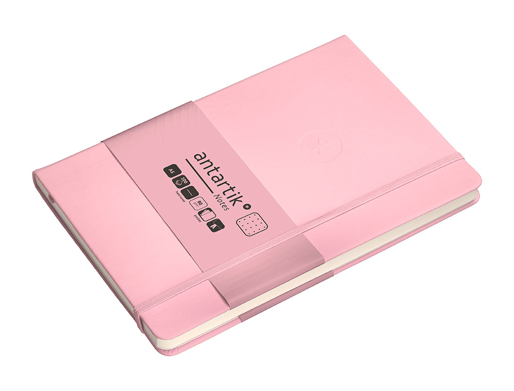 CADERNO COM ELASTICO ANTARTIK NOTES CAPA DURA A5 PONTILHADO ROSA PASTEL 100 FOLHAS 80 GR FSC