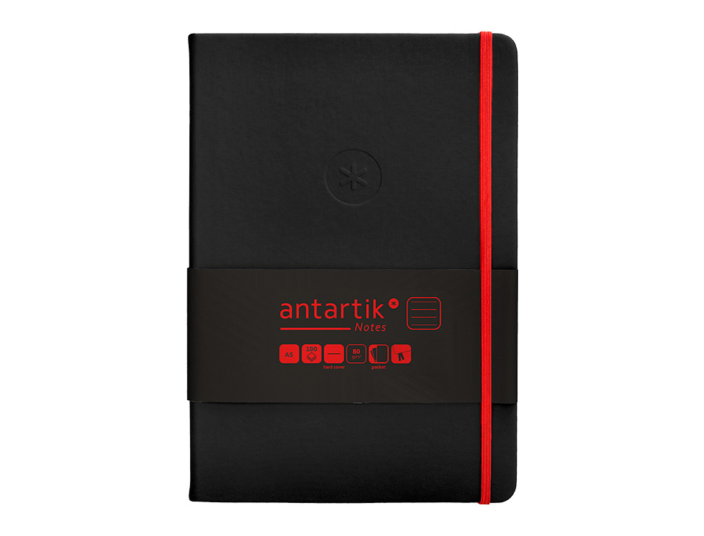 CADERNO COM ELASTICO ANTARTIK NOTES CAPA DURA A5 PAUTADO PRETO E VERMELHO 100 FOLHAS 80 GR FSC