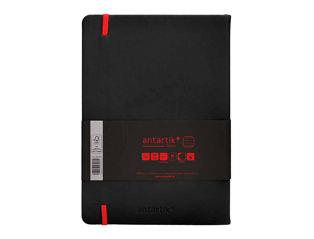 CADERNO COM ELASTICO ANTARTIK NOTES CAPA DURA A5 PAUTADO PRETO E VERMELHO 100 FOLHAS 80 GR FSC