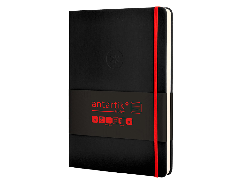 CADERNO COM ELASTICO ANTARTIK NOTES CAPA DURA A5 PAUTADO PRETO E VERMELHO 100 FOLHAS 80 GR FSC