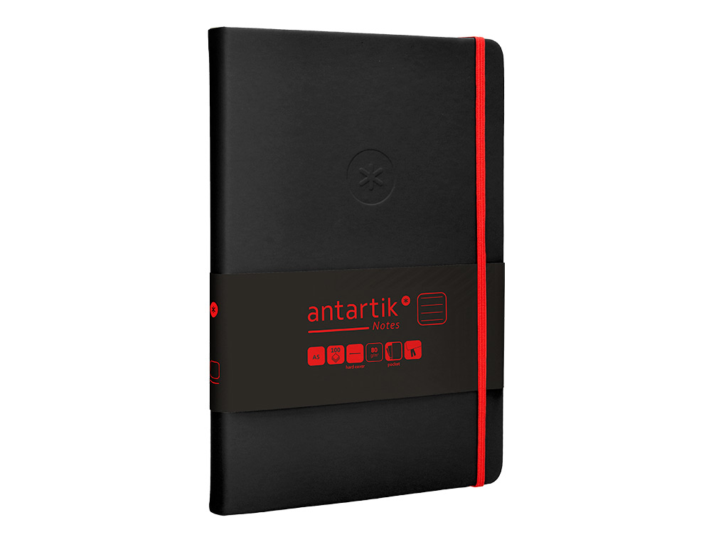 CADERNO COM ELASTICO ANTARTIK NOTES CAPA DURA A5 PAUTADO PRETO E VERMELHO 100 FOLHAS 80 GR FSC