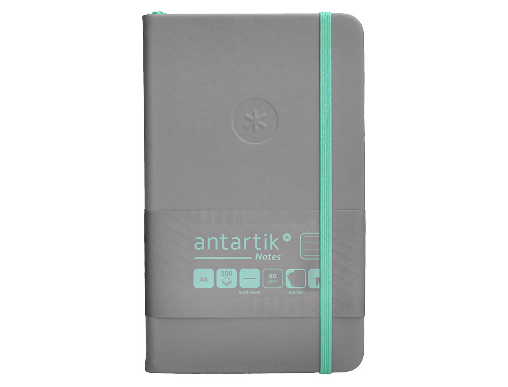 CADERNO COM ELASTICO ANTARTIK NOTES CAPA DURA A6 PAUTADO CINZA E TURQUESA 100 FOLHAS 80 GR FSC