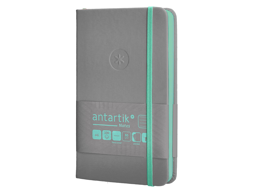 CADERNO COM ELASTICO ANTARTIK NOTES CAPA DURA A6 PAUTADO CINZA E TURQUESA 100 FOLHAS 80 GR FSC