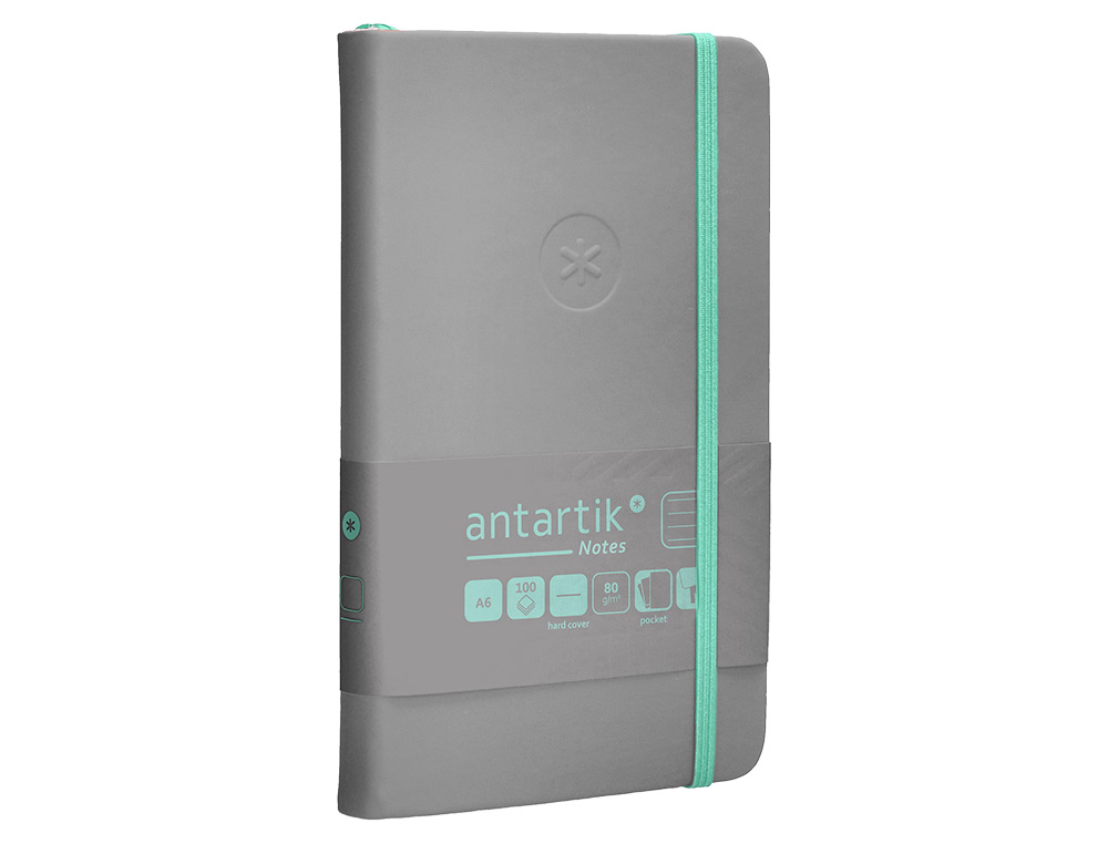 CADERNO COM ELASTICO ANTARTIK NOTES CAPA DURA A6 PAUTADO CINZA E TURQUESA 100 FOLHAS 80 GR FSC