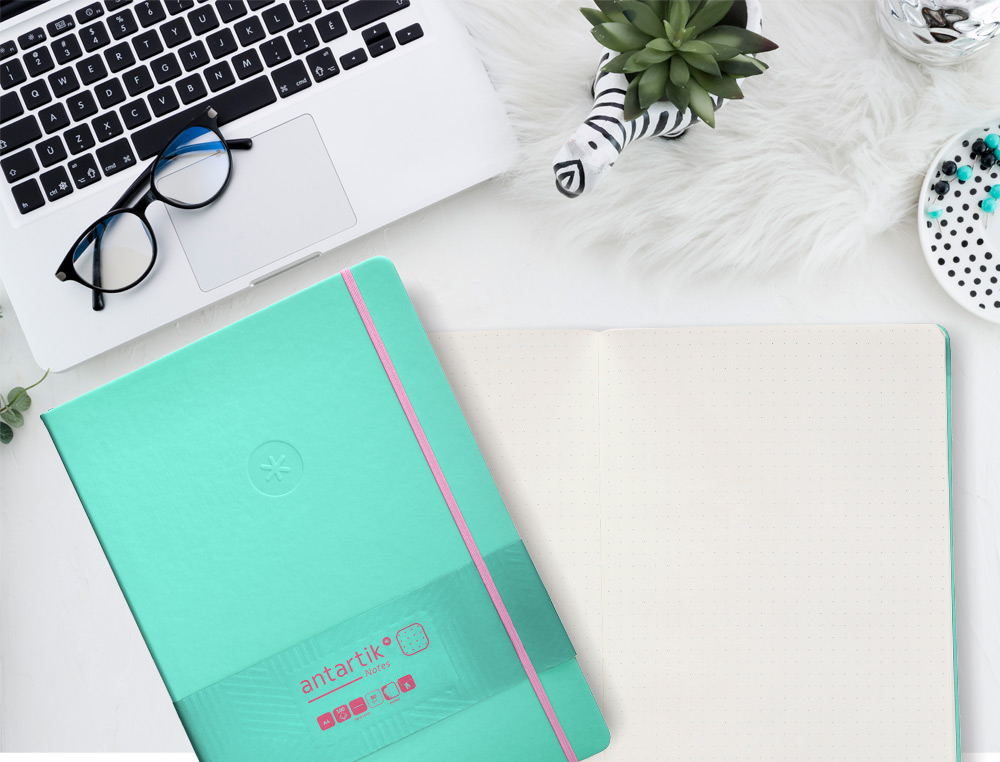 CADERNO COM ELASTICO ANTARTIK NOTES CAPA DURA A4 PONTILHADO ROSA E TURQUESA 100 FOLHAS 80 GR FSC