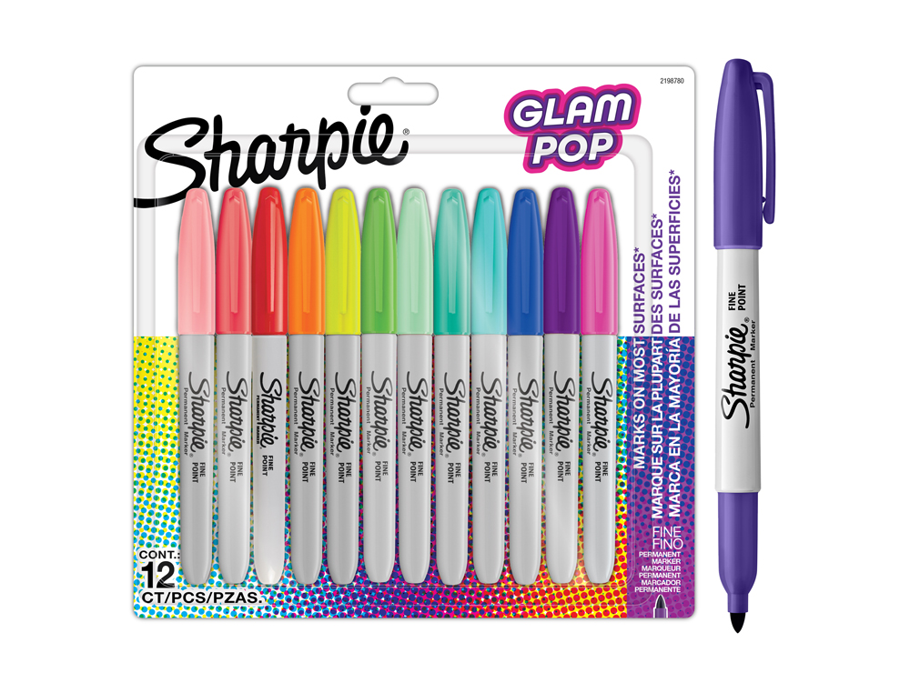 MARCADOR SHARPIE PERMANENTE FINO GLAM POP BLISTER DE 12 UNIDADES CORES SORTIDAS