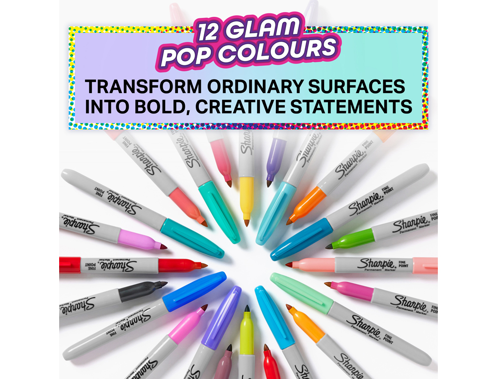 MARCADOR SHARPIE PERMANENTE FINO GLAM POP BLISTER DE 12 UNIDADES CORES SORTIDAS