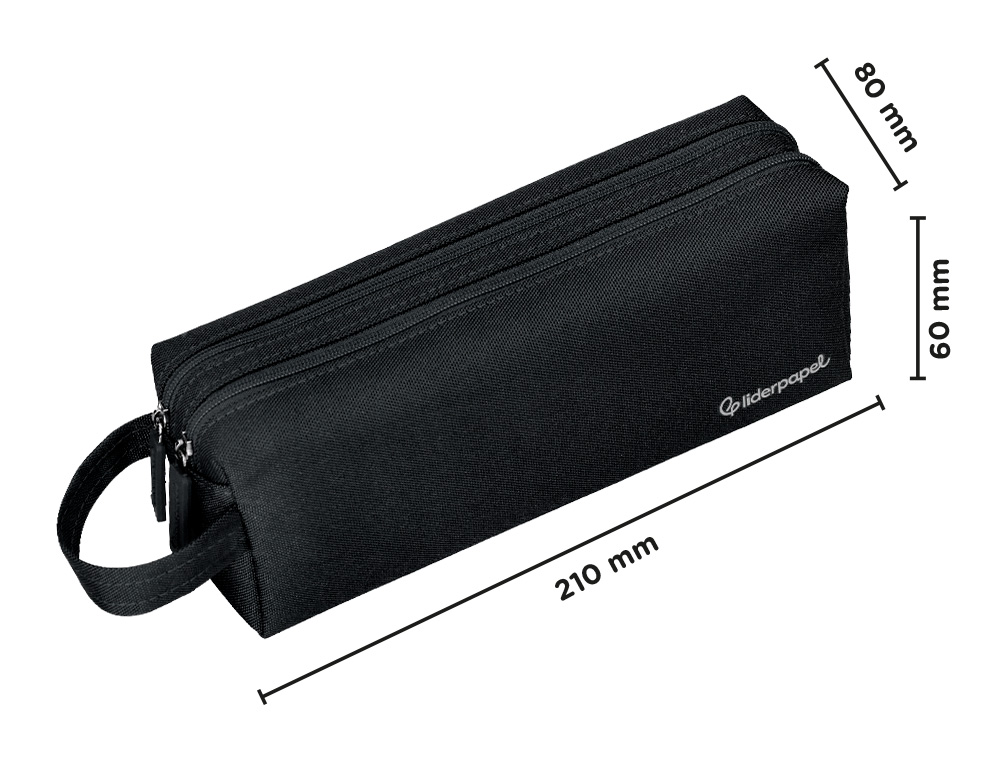 ESTOJO ESCOLAR LIDERPAPEL RETANGULAR COM ASA 2 FECHOS 210X80 MM PRETO