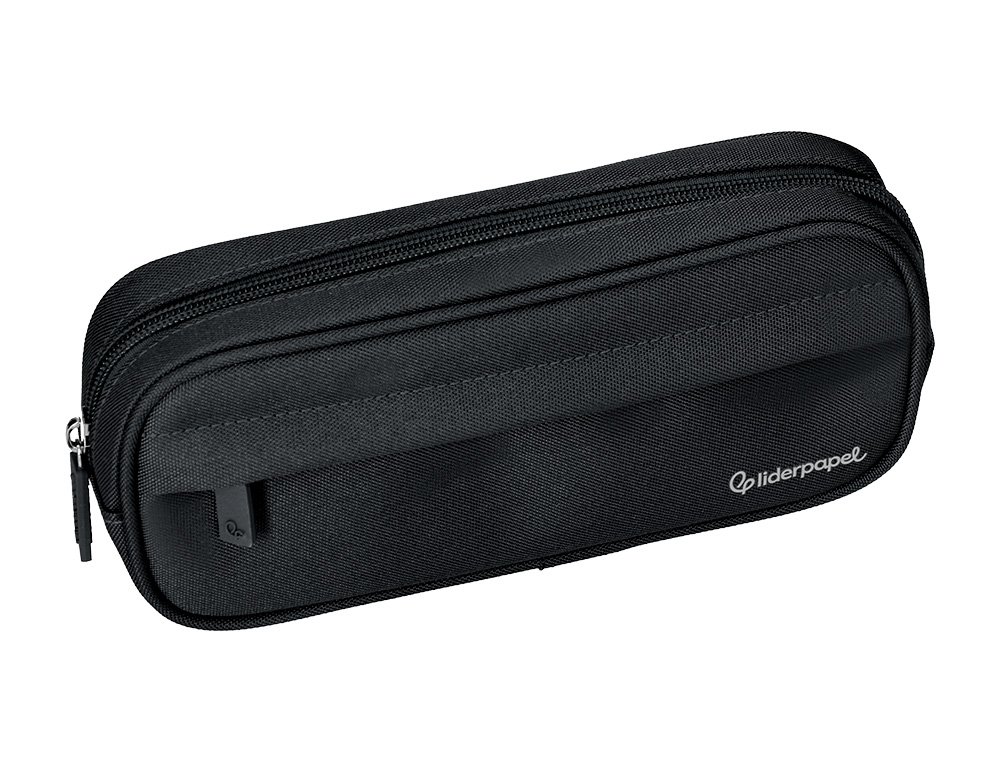 ESTOJO ESCOLAR LIDERPAPEL OVALADO 2 FECHOS COM BOLSO FRONTAL 210X90 MM PRETO