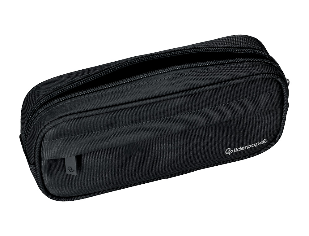 ESTOJO ESCOLAR LIDERPAPEL OVALADO 2 FECHOS COM BOLSO FRONTAL 210X90 MM PRETO