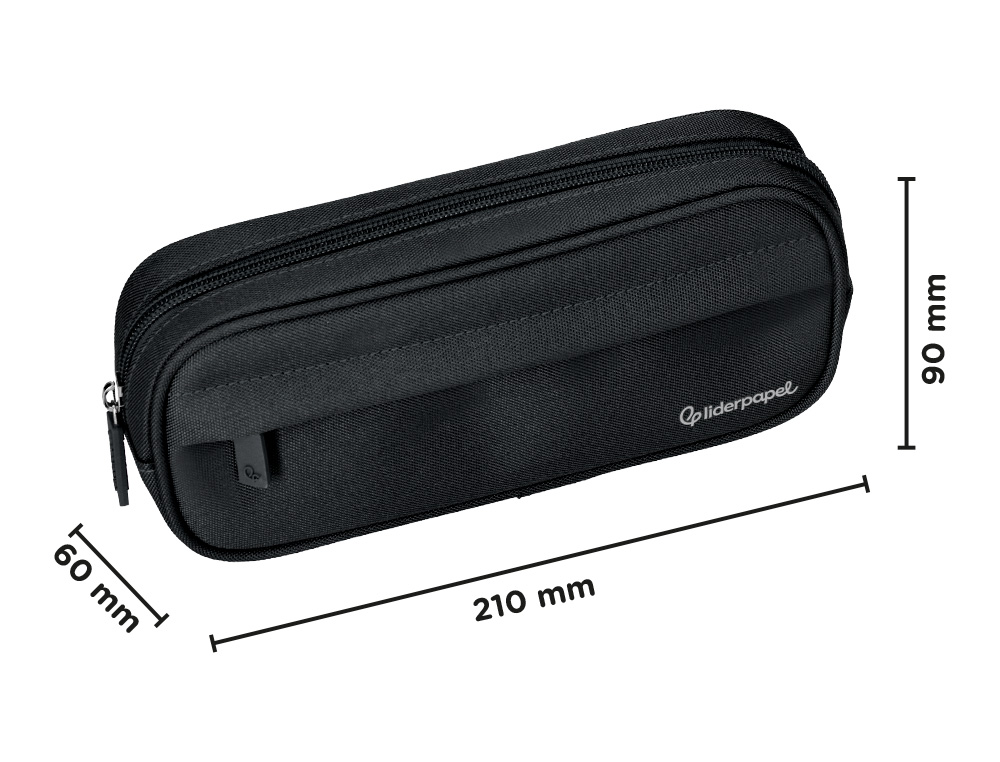 ESTOJO ESCOLAR LIDERPAPEL OVALADO 2 FECHOS COM BOLSO FRONTAL 210X90 MM PRETO