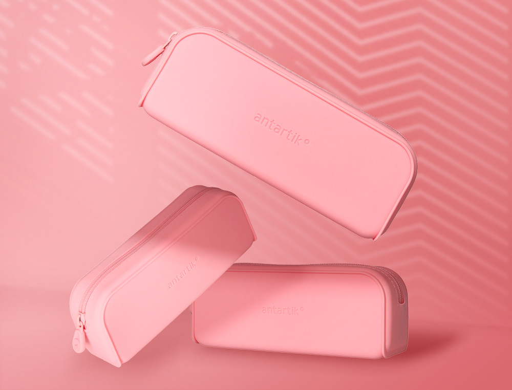 ESTOJO ESCOLAR ANTARTIK PRISMA SILICONE SOFT RETANGULAR 185X50X75 MM ROSA CHICLETE