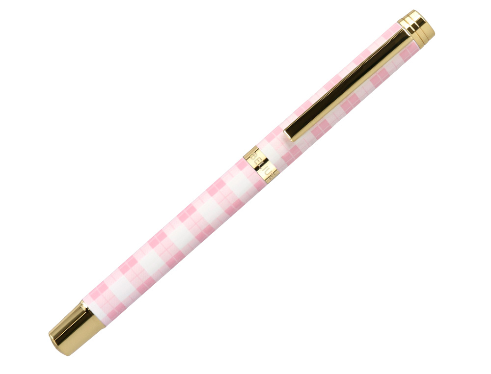 ESFEROGRAFICA BELIUS PICNIC ALUMINIO COR ROSA DOURADO TINTA COR AZUL CAIXA DE DESIGN