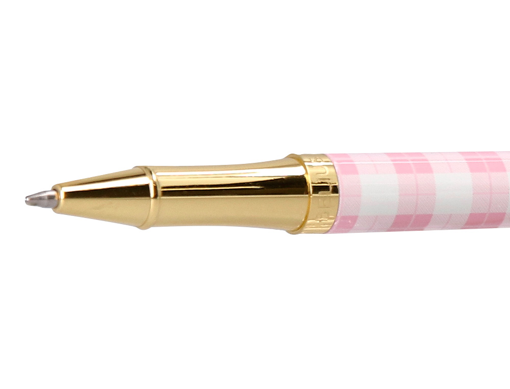 ESFEROGRAFICA BELIUS PICNIC ALUMINIO COR ROSA DOURADO TINTA COR AZUL CAIXA DE DESIGN