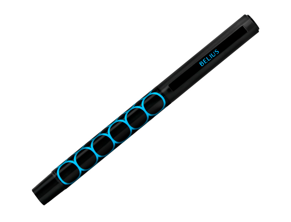 ESFEROGRAFICA BELIUS LEGACY ALUMINIO DESENHO CIRCULOS AZUL CORPO PRETO TINTA COR AZUL CAIXA DE DESIGN