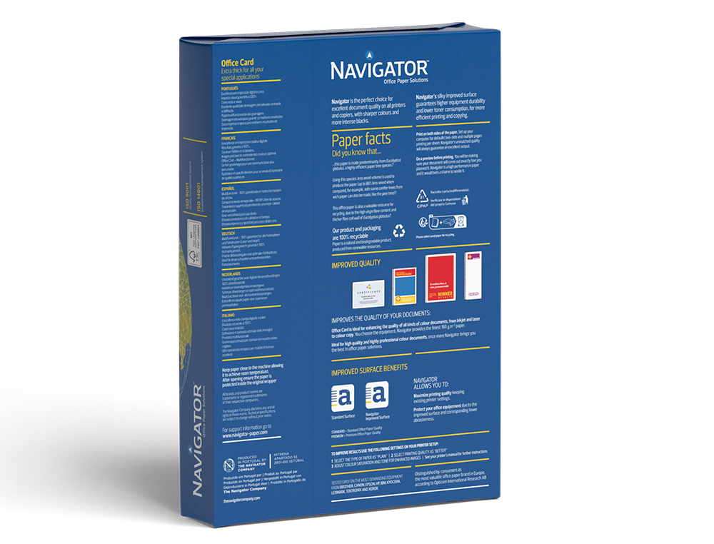PAPEL FOTOCOPIA NAVIGATOR DIN A3 160 GR PAPEL MULTIUSO TINTEIRO E LASER EMBALAGEM DE 250 FOLHAS