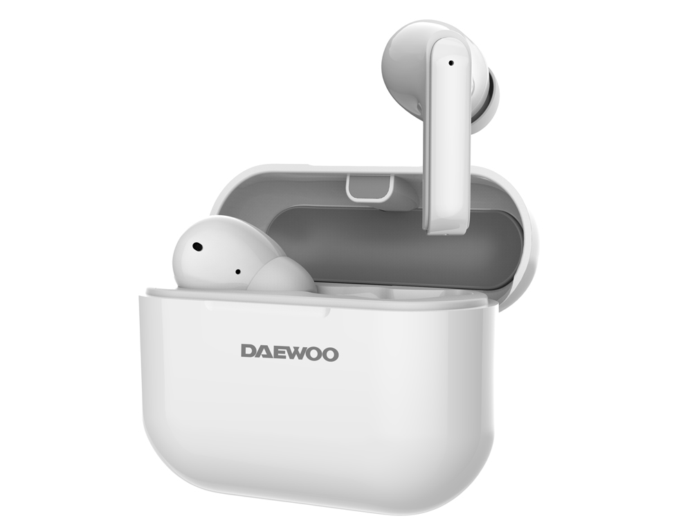 AURICULAR DAEWOO TWS IN-EAR BLUETOOTH 5.3 COM ESTOJO DE CARREGAMENTO USB TIPO-C AUTONOMIA 6 HORAS COR BRANCO