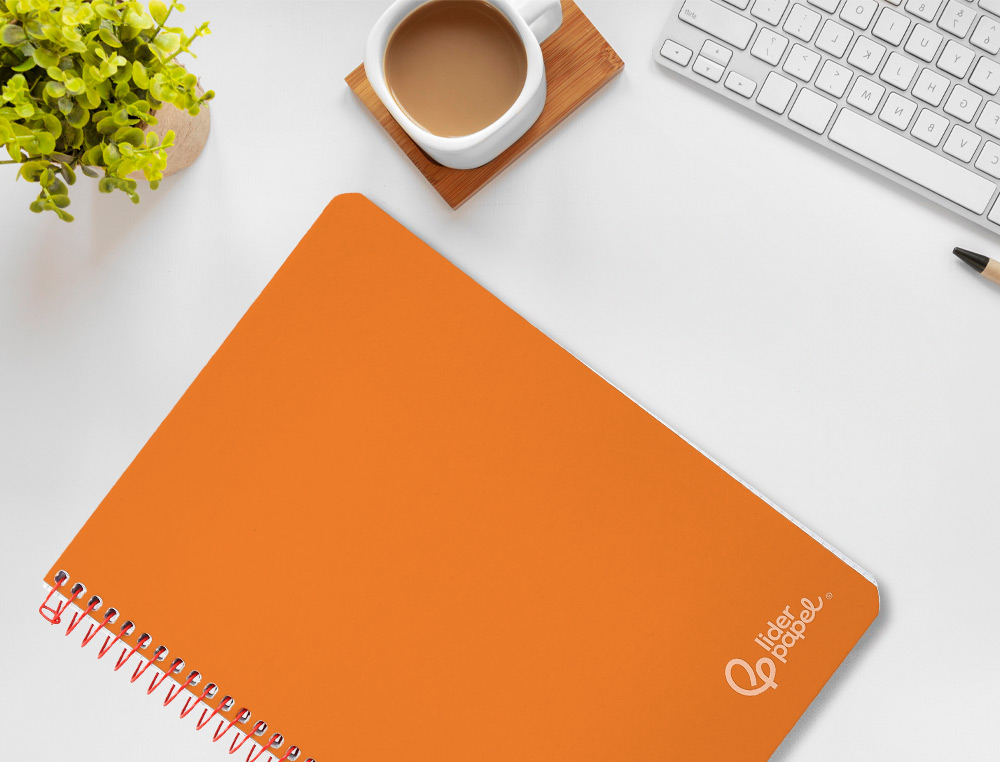 CADERNO ESPIRAL LIDERPAPEL WITTY DIN A4 CAPA DURA 80F 90GR PAUTADO COM MARGEM COR LARANJA