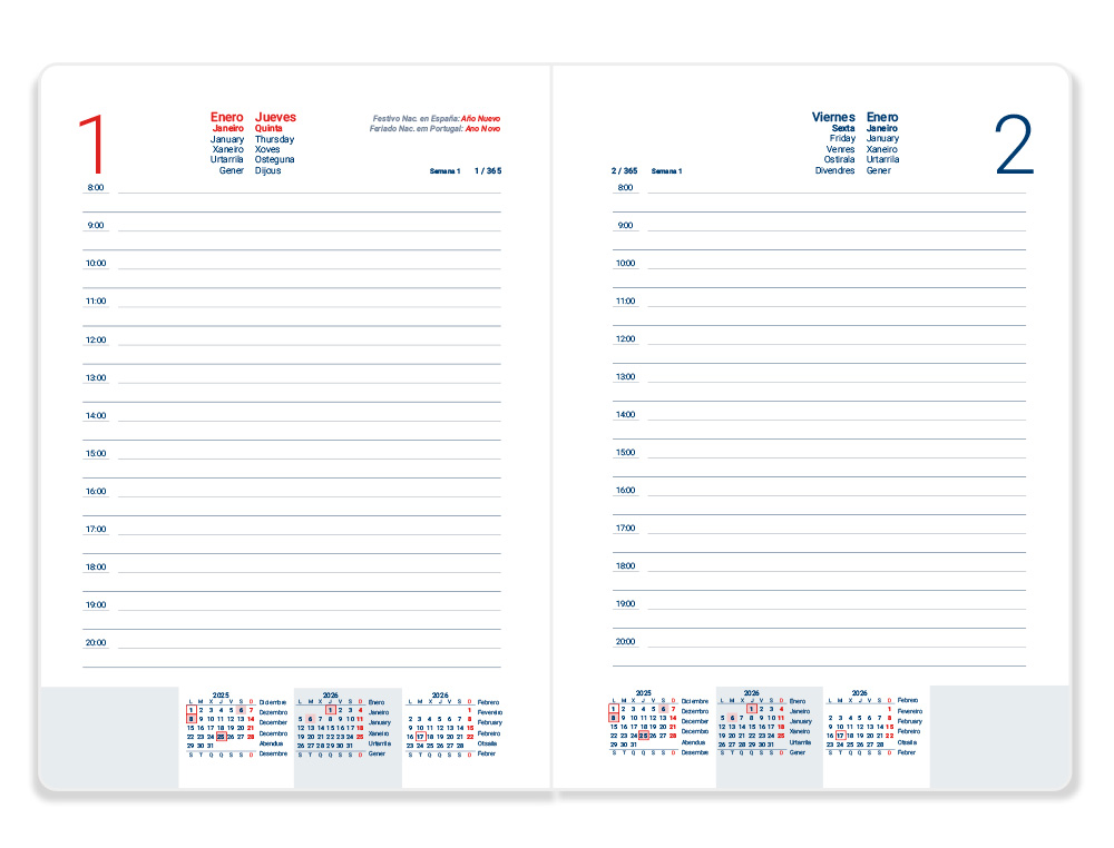AGENDA ESPIRAL LIDERPAPEL CLASSIC A5 2026 DIA PAGINA AZUL CLARO PAPEL 70 GR FSC