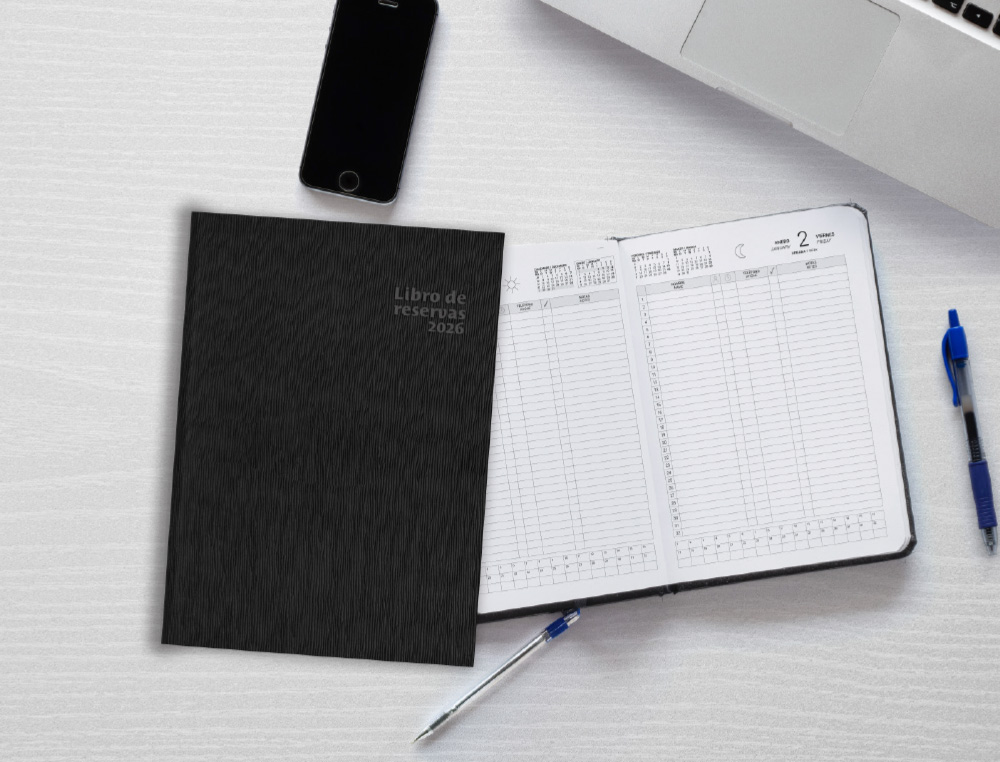 AGENDA ENCADERNADA LIDERPAPEL RESERVAS A4 2026 DIA PAGINA PRETO PAPEL 70 GR FSC