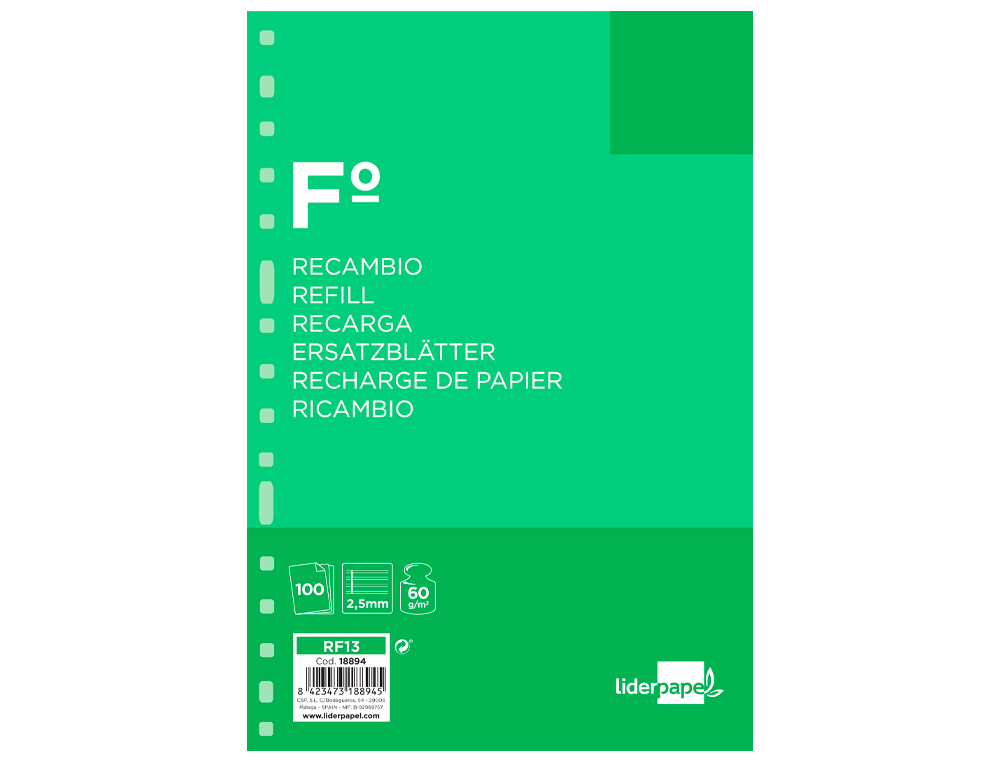 RECARGA LIDERPAPEL FOLIO 100 F 16TF-03 2 LINHAS PAUTA ESTREITA 16 FUROS