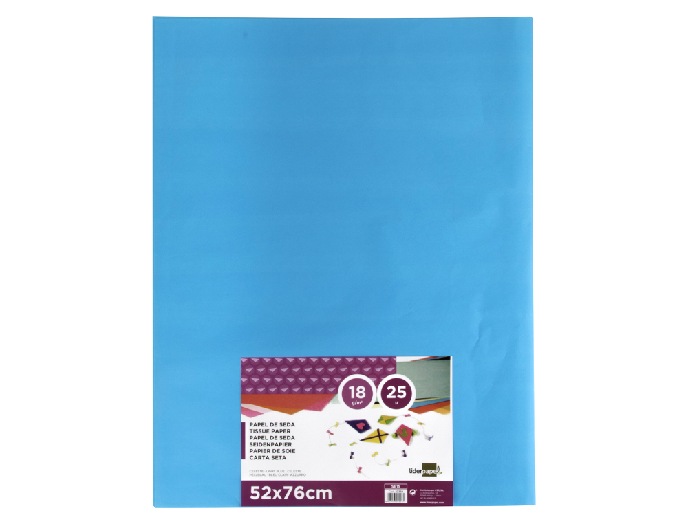 PAPEL SEDA LIDERPAPEL 52 X 76 CM 18 GR AZUL CELESTE EMBALAGEM DE 25 FOLHAS