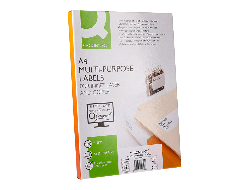 ETIQUETAS ADESIVAS Q-CONNECT DIN A4 96,5 X 42,3 MM