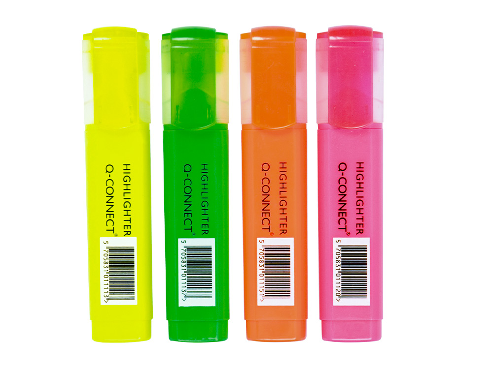 MARCADOR FLUORESCENTE Q-CONNECT DE PONTA BISELADA - BOLSA DE 4 MARCADORES