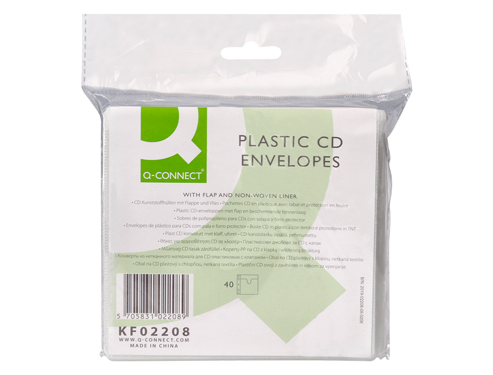 BOLSA DE POLIPROPILENO Q-CONNECT COM PERFURACAO PARA CD / DVD PACK DE 40 UNIDADES