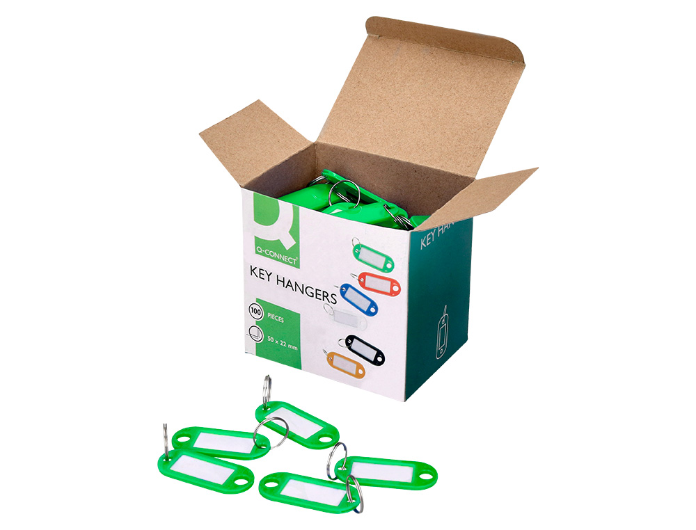 CHAVEIRO PORTA-ETIQUETAS Q-CONNECT VERDE CAIXA 100 UNIDADES