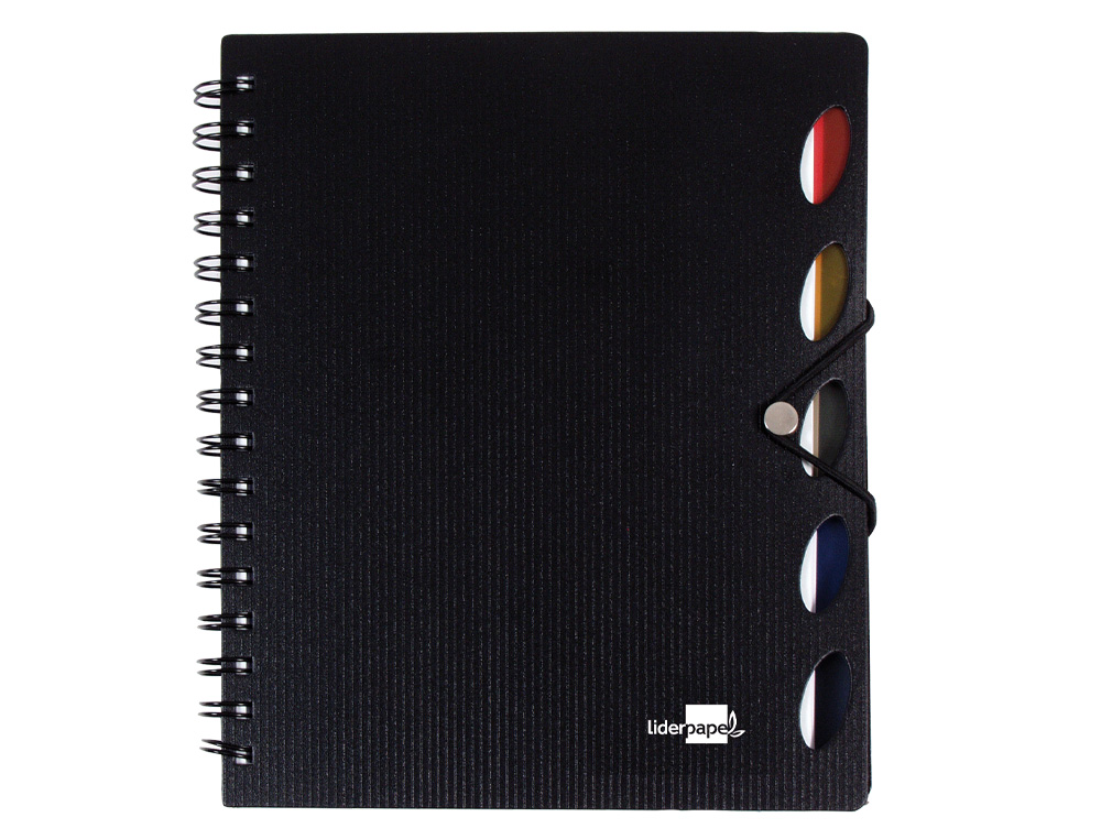 CADERNO ESPIRAL LIDERPAPEL A4 MICRO EXECUTIVE CAPA PLASTICO 100 F 80 GR QUADRICULA 5MM 5 SEPARADORES COM ELASTICO PRETO