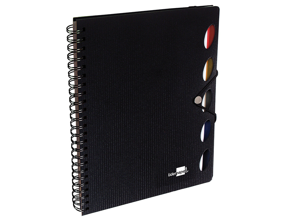 CADERNO ESPIRAL LIDERPAPEL A4 MICRO EXECUTIVE CAPA PLASTICO 100 F 80 GR QUADRICULA 5MM 5 SEPARADORES COM ELASTICO PRETO