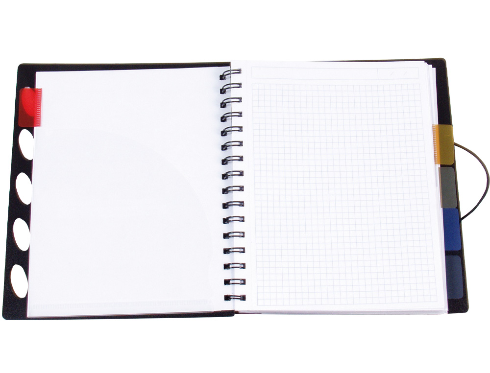 CADERNO ESPIRAL LIDERPAPEL A4 MICRO EXECUTIVE CAPA PLASTICO 100 F 80 GR QUADRICULA 5MM 5 SEPARADORES COM ELASTICO PRETO