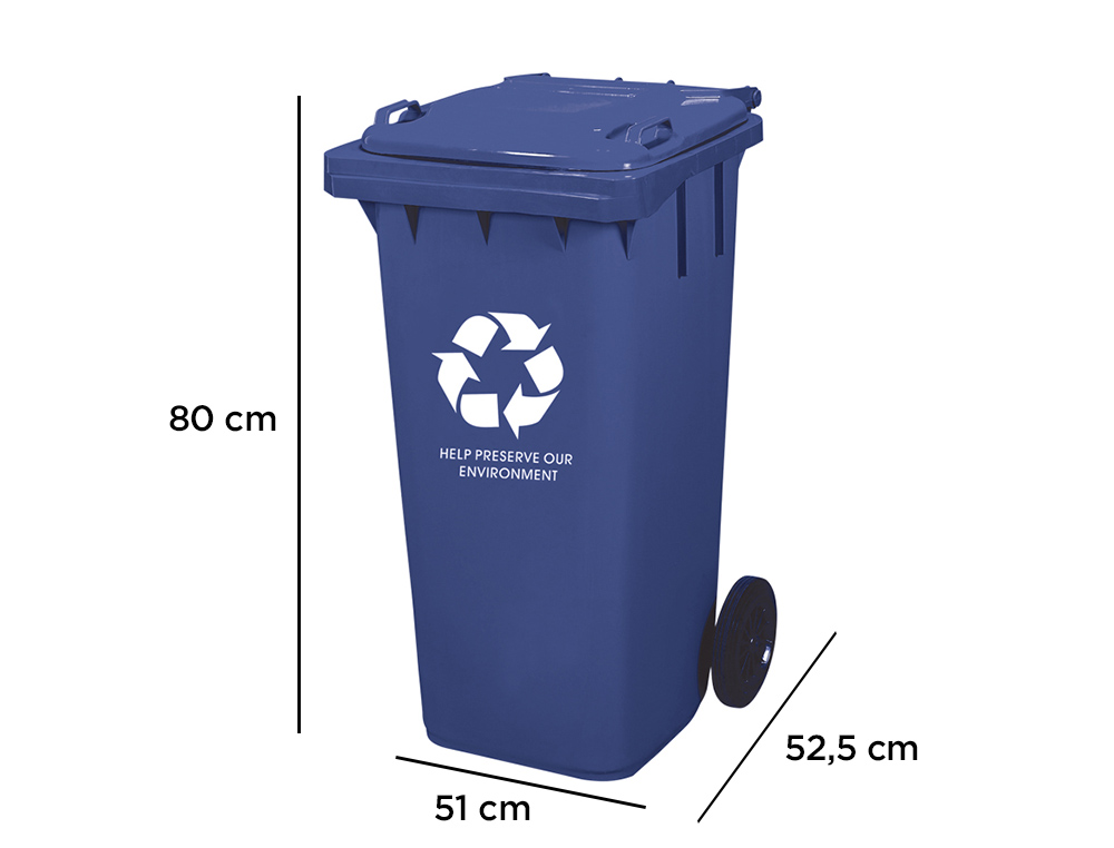 CONTENTOR DE LIXO Q-CONNECT PLASTICO COM 2 RODAS COR AZUL COM CAPACIDADE PARA 100 LITROS