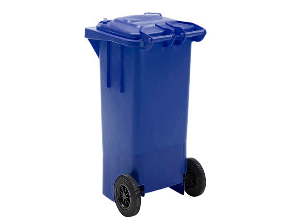 CONTENTOR DE LIXO Q-CONNECT PLASTICO COM 2 RODAS COR AZUL COM CAPACIDADE PARA 100 LITROS