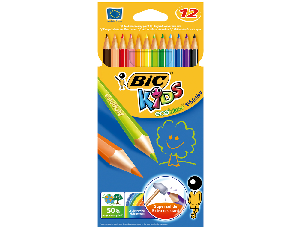 LAPIS DE COR BIC KID EVOLUTION ESTOJO DE 12 CORES SORTIDAS MINA ULTRA RESISTENTE