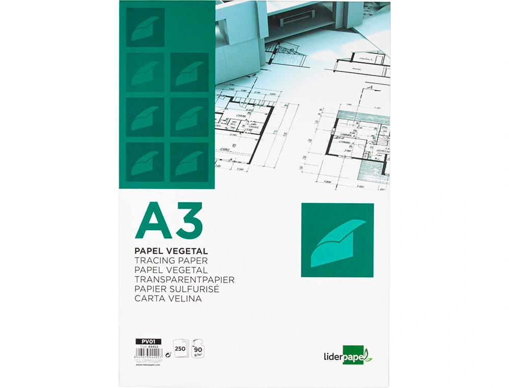 PAPEL VEGETAL LIDERPAPEL DIN A3 90 GR FOLHA