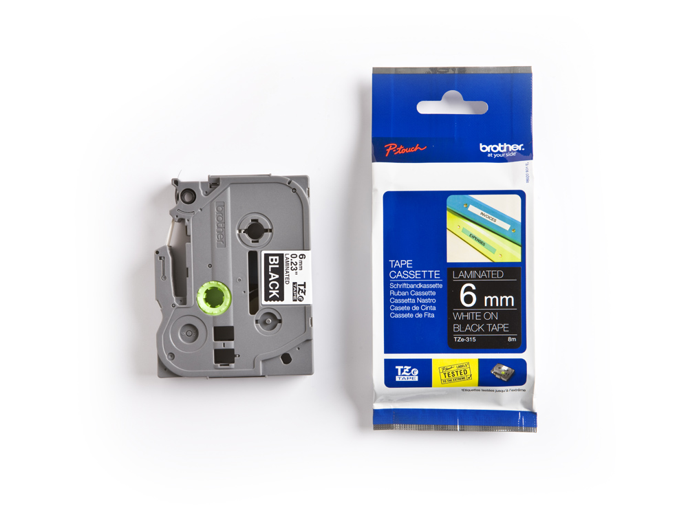 FITA BROTHER TZ-315 LAMINADA PRETO-BRANCO 6MM X 8M