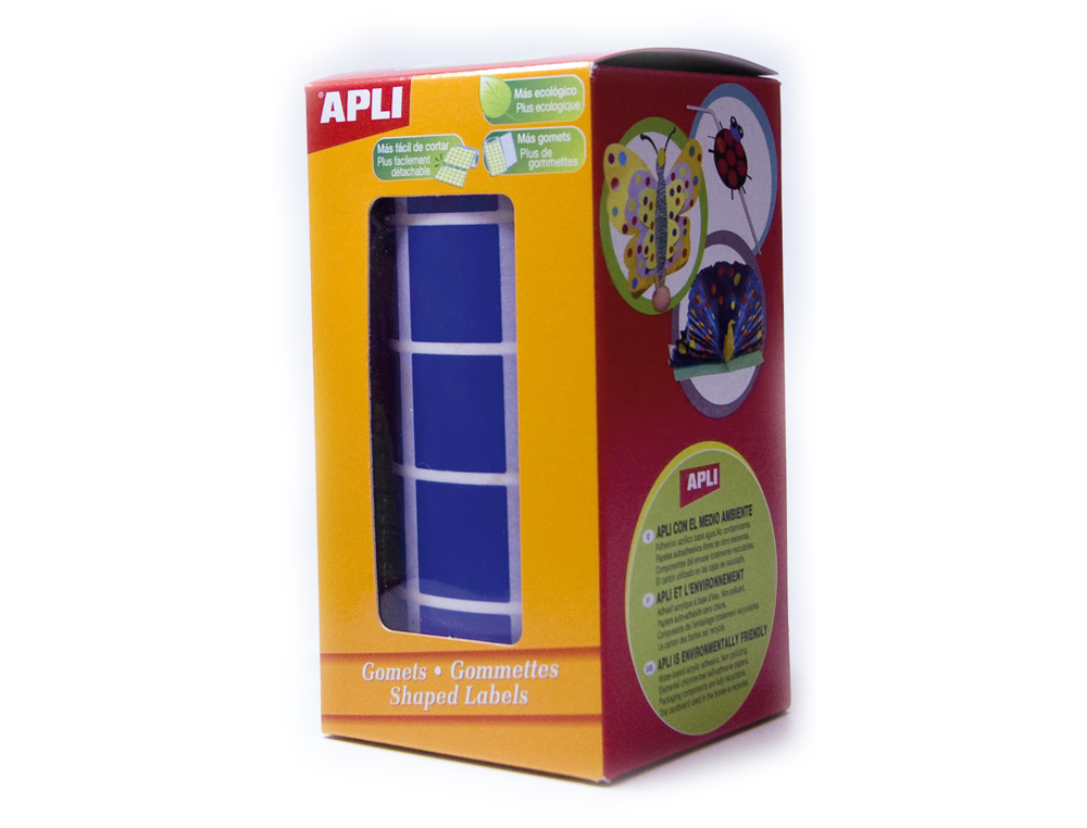 ETIQUETAS APLI AUTOADESIVAS QUADRADAS 20X20 MM AZUL EM ROLO DE 1770 ETIQUETAS
