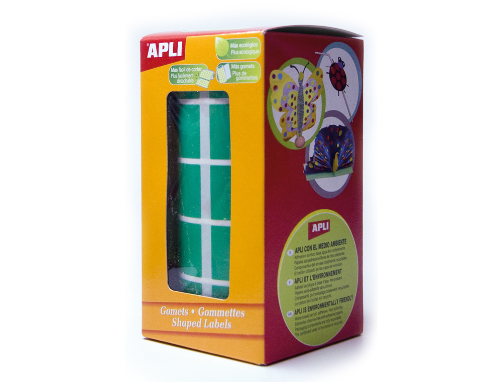 ETIQUETAS APLI AUTOADESIVAS QUADRADAS 20X20 MM VERDE EM ROLO DE 1770 ETIQUETAS