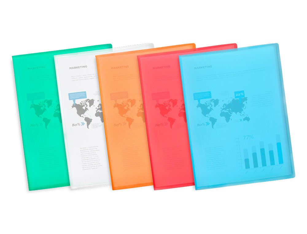 CAPA CATALOGO LIDERPAPEL 20 BOLSAS POLIPROPILENO DIN A4 TRASLUCIDA LARANJA FROSTY