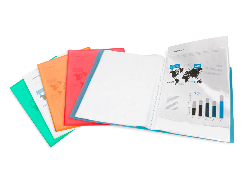 CAPA CATALOGO LIDERPAPEL 20 BOLSAS POLIPROPILENO DIN A4 TRASLUCIDA LARANJA FROSTY