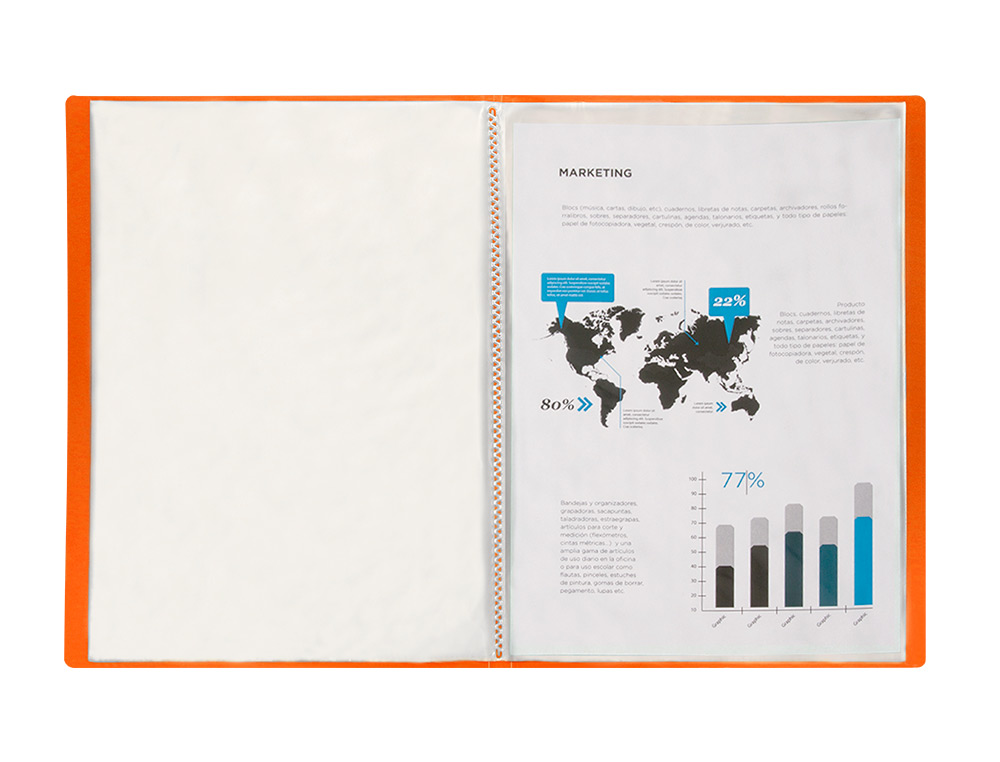 CAPA CATALOGO LIDERPAPEL 20 BOLSAS POLIPROPILENO DIN A4 TRASLUCIDA LARANJA FROSTY