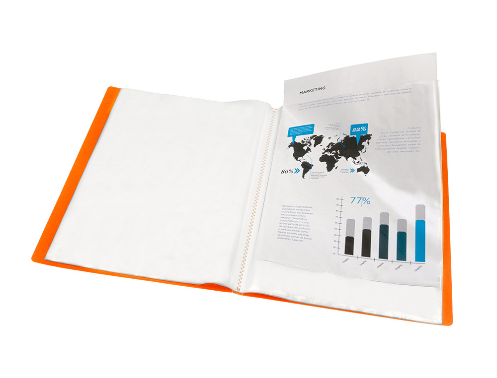CAPA CATALOGO LIDERPAPEL 20 BOLSAS POLIPROPILENO DIN A4 TRASLUCIDA LARANJA FROSTY